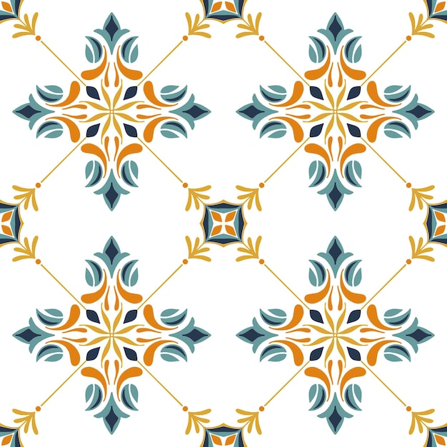 Tile seamless pattern design with blue and yellow motifs vector illustration