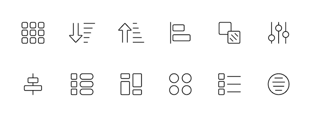 Tile set icoon tegels omhoog pijl omlaag pijl grafieken twee punten een van hen is schaduw instellingen sliders infographics punten tegels cirkels taken notities vector lijn icoon op witte achtergrond