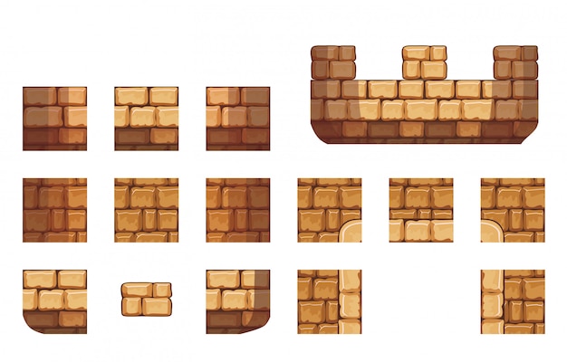 Tile set pattern of rock for creating 2d game wall and background