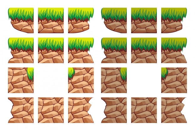 Vettore tile set modello di roccia per la creazione di 2d gioco muro e lo sfondo