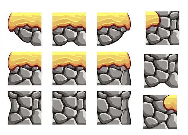 Vettore tile set modello di roccia per la creazione di 2d gioco muro e lo sfondo