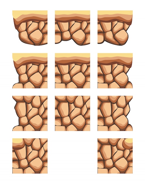 Vettore tile set modello di roccia per la creazione di 2d gioco muro e lo sfondo