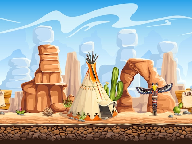 Tileable vector horizontal background wild west.