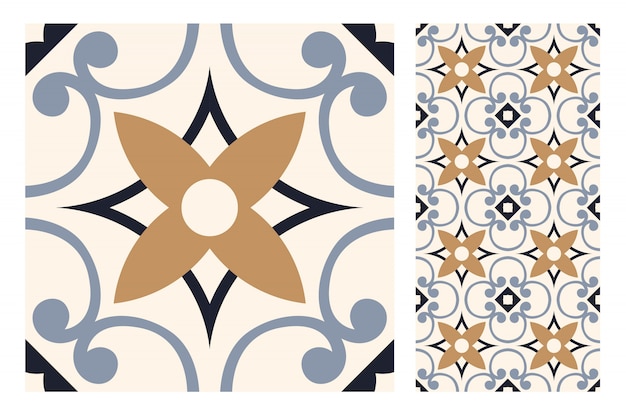 Tiles portuguese patterns antique seamless design