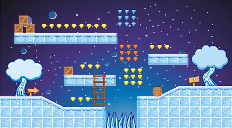 वेक्टर tileset platform and background for creating mobile game