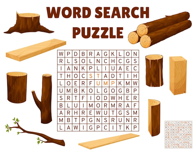材木単語探しパズルワークシート