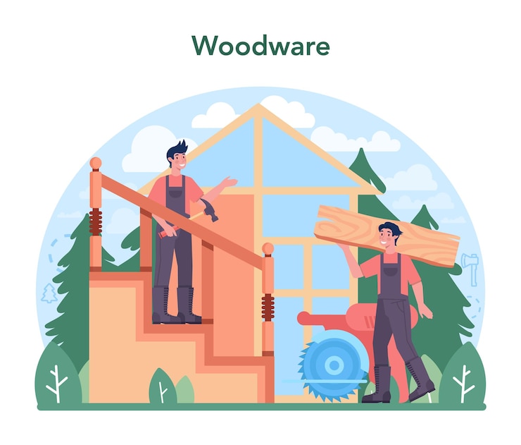Vector timber industry and wood production concept logging