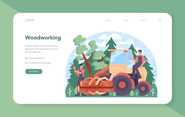 Веб-баннер или целевая страница для лесной промышленности и производства древесины. логирование
