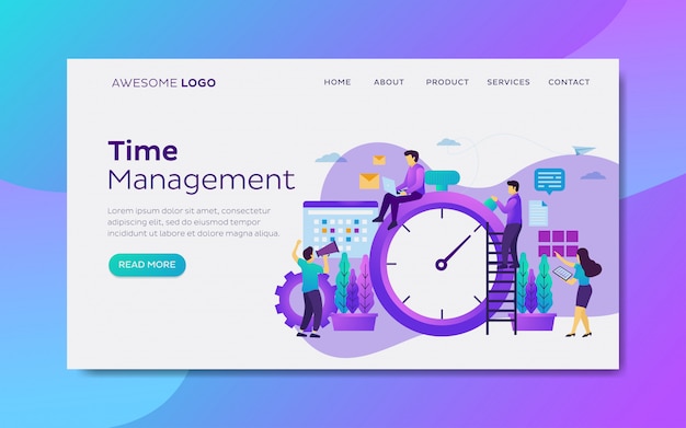 ベクトル 時間とスケジュールの管理ランディングページのテンプレート
