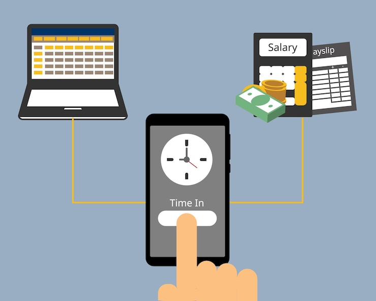 Vector time and attendance tracking application sync to report and payroll
