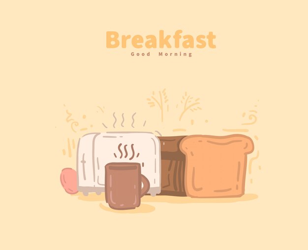 Time for breakfast. good morning card. breakfast vector illustration