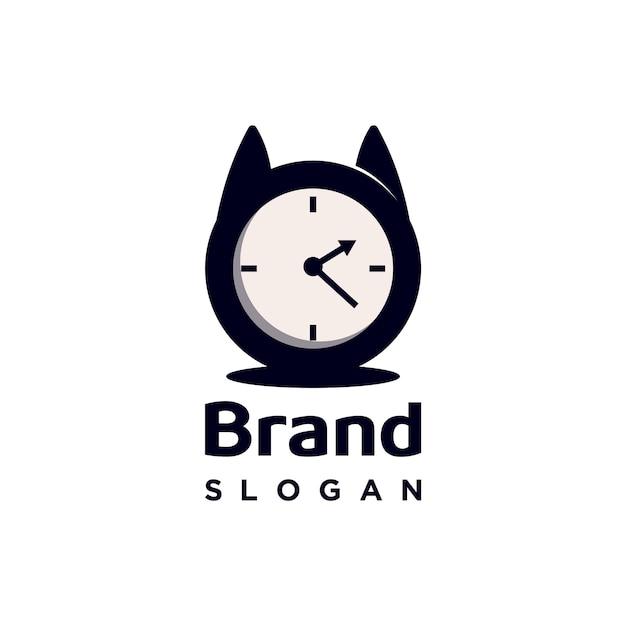 Дизайн логотипа в форме будильника time cat симпатичные креативные аксессуары для игрушек для домашних животных векторная иллюстрация
