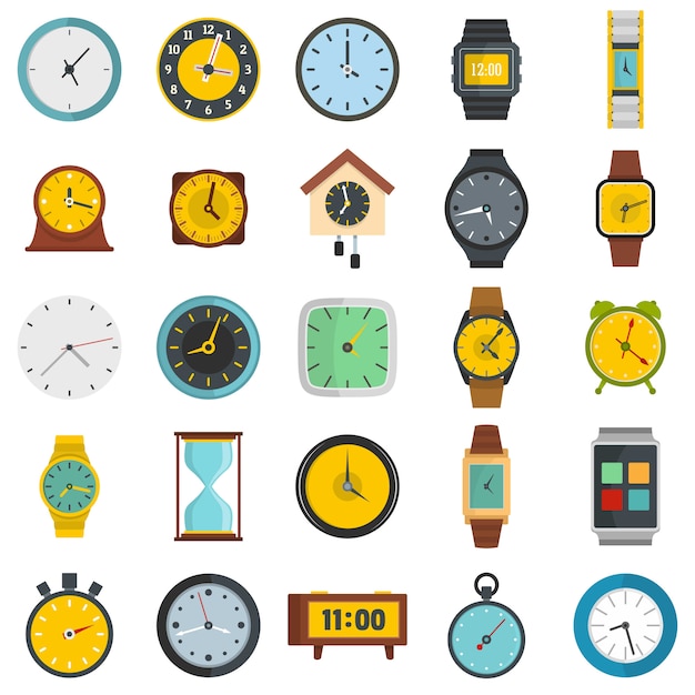 Time and clock icons set