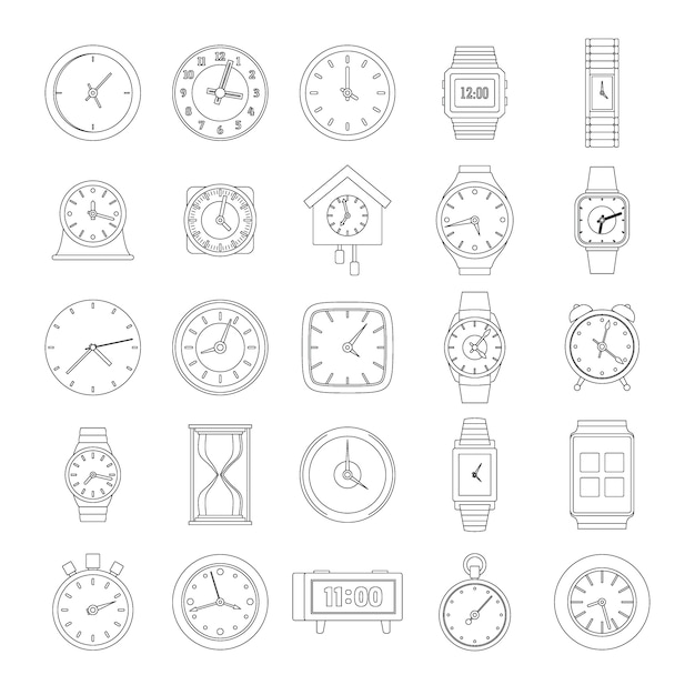 Time and clock icons set