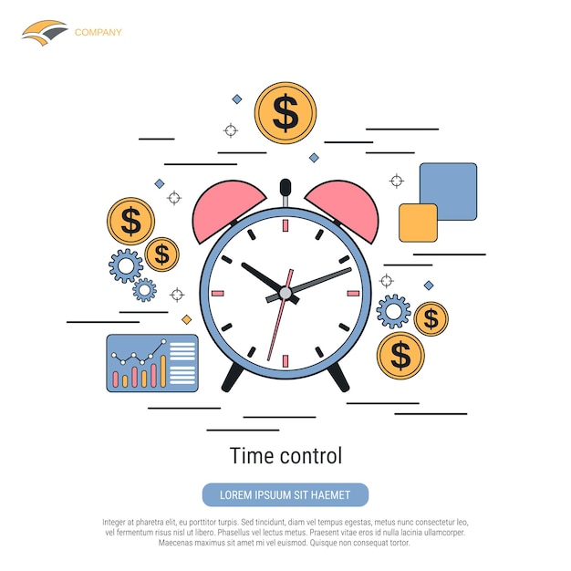 Vector time control flat contour style vector concept