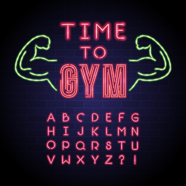 Time to gym logo design with neon glowing elements