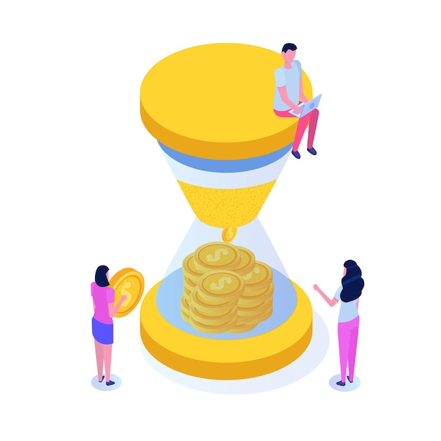 Time is money concept isometric illustration.