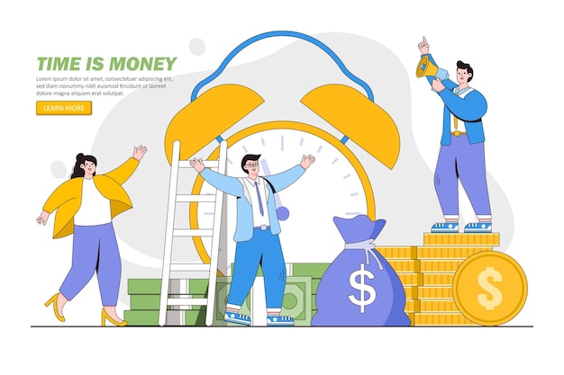 Vector time is money financial investment and marketing planning of money growth concept outline design style minimal vector illustration for landing page web banner infographics hero images