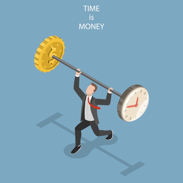 Time is money flat isometric concept.