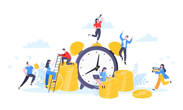 Time is money or save time business concept flat style vector illustration