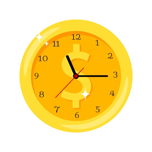 Vector time is money yellow clock icon with dollar symbol