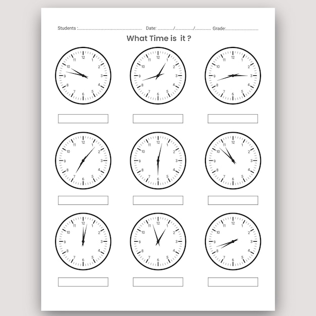Рабочий лист для изучения времени и рабочий лист для рассказывания времени для детской книги