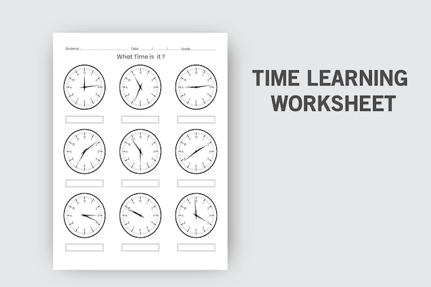 Time learning worksheet and telling time worksheet for kids book