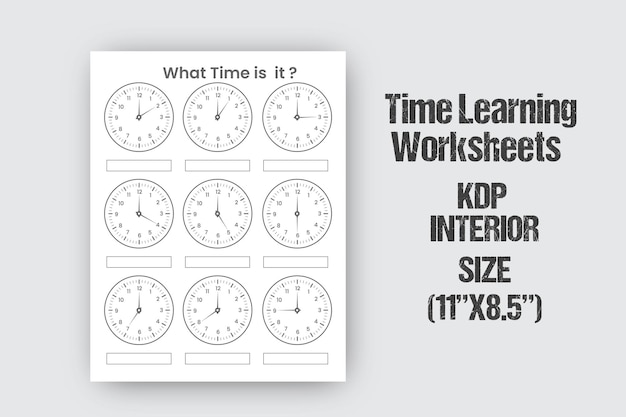 Time Learning Worksheets for kids KDP interior template