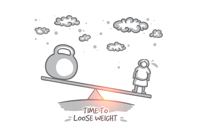 Vector time to loose weight concept. hand drawn woman want to become slim. time for diet slimming isolated