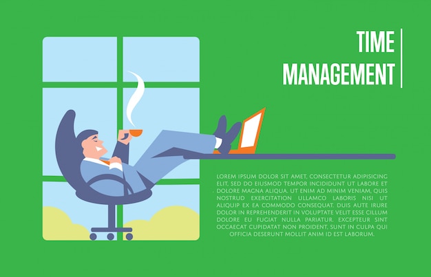 Time management banner with businessman