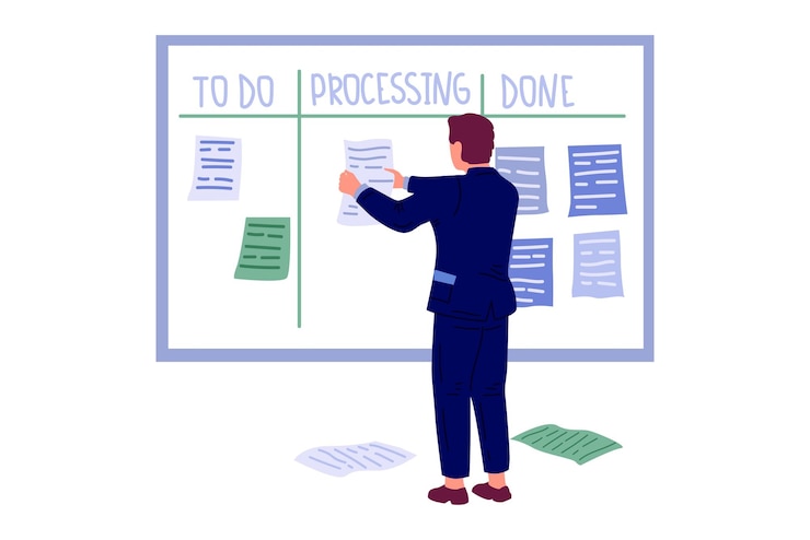 Vector time management business people planning office work and strategy tasks priority agenda control to do list organizing daytime routine vector cartoon flat isolated illustration