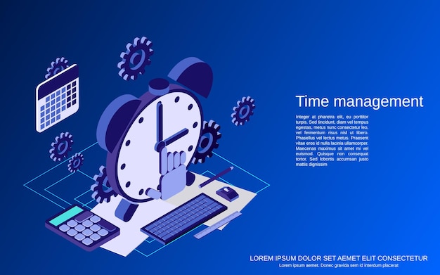 Time management, business planning flat isometric vector concept illustration