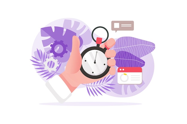 Vector time management concept with people hand in flat design