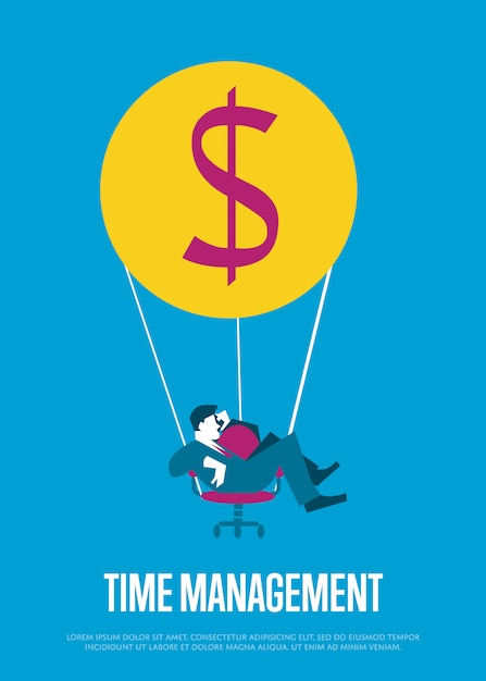 Time management illustratie met vliegende man