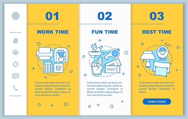 Time management onboarding mobile web pages vector template