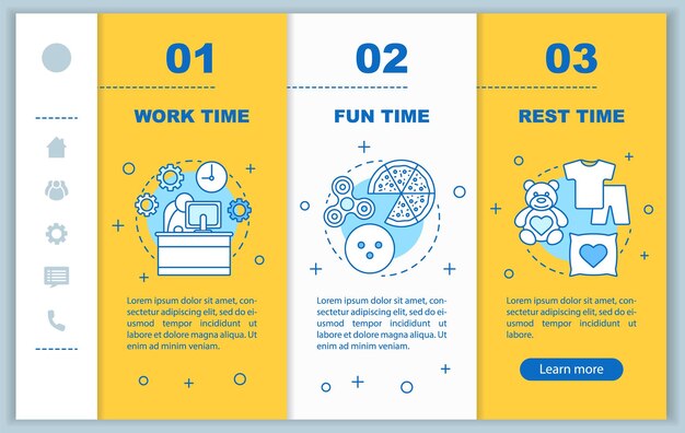 Time management onboarding mobile web pages vector template