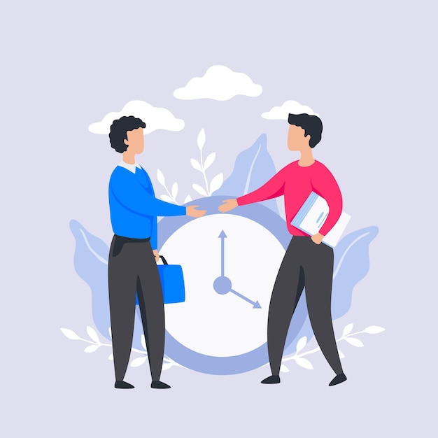 Time management People shake hands business meeting Timetable control and organization Workflow optimization planning and achieve goals Vector effective work processes concept