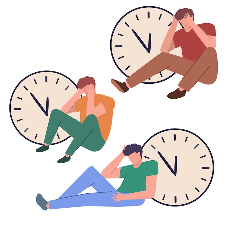 Vector 시간 관리: 팀이 함께 일하는 사람, 시계는 작업 시간과 작업을 제어합니다.