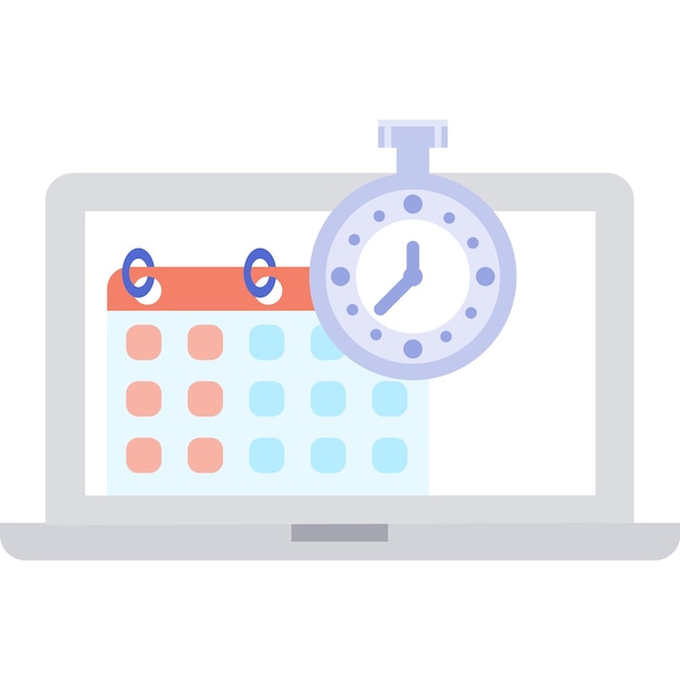 Time management pictogram vector laptopcomputer met stopwatch en kalender geïsoleerd op een witte achtergrond deadline schema