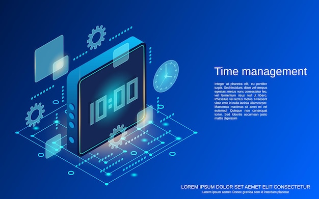 Time management platte isometrische vector concept illustratie