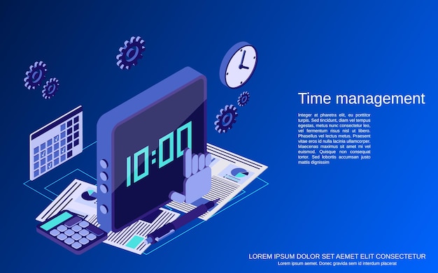 Time management platte isometrische vector concept illustratie