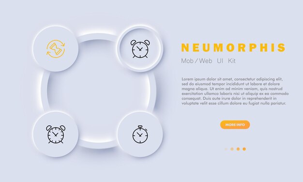 시간 관리 설정 아이콘 벽 시계 분 분침 Whach 모래 시계 알람 정확성 Nicety 시간 엄수 개념 Neomorphism 스타일 비즈니스 및 광고에 대 한 벡터 라인 아이콘