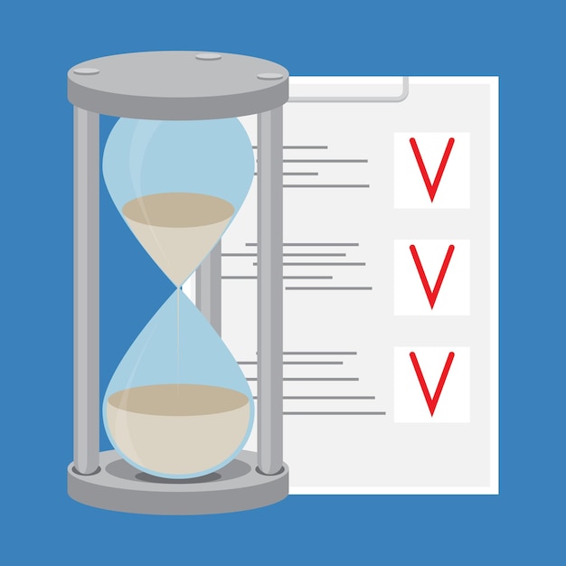 Time management Todo list and hourglass Time is money and clock management time concept and project management Vector flat design illustration