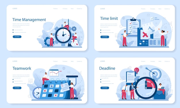 Time management web banner or landing page set