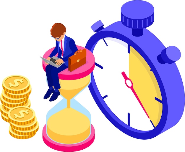 Time management with business man and hourglass