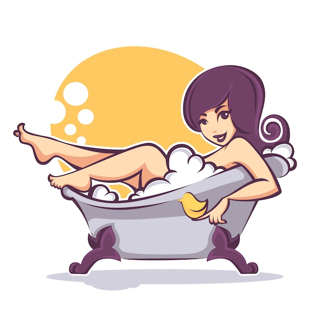 Time for me, vector silhouette of beautiful woman taking a bath in bathtub