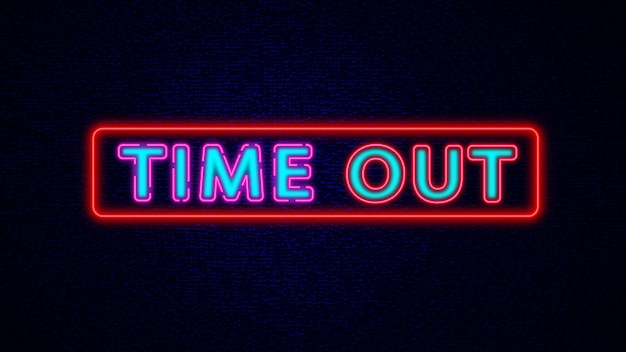 Time out lettering segno modello vettoriale al neon