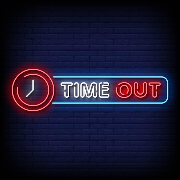 Time out insegne al neon stile testo vettoriale