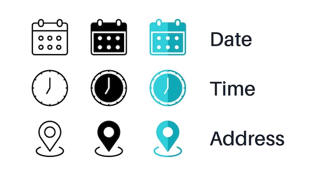 ベクトル タイム・プレイス・デート・アイコン - ベクトル・アイコンデザイン