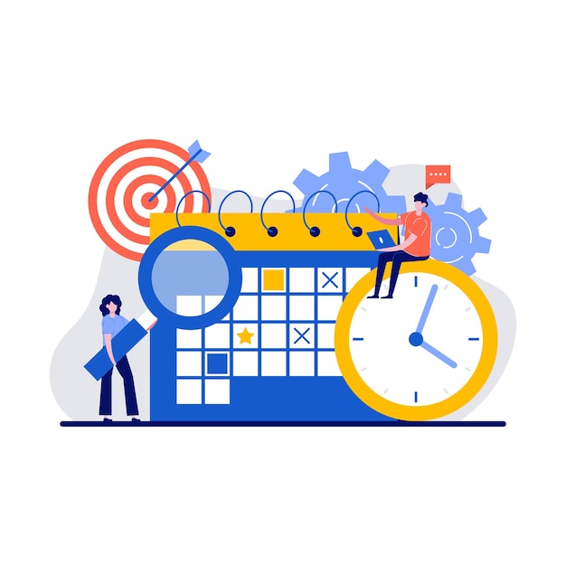 time planning concept with tiny character and icon